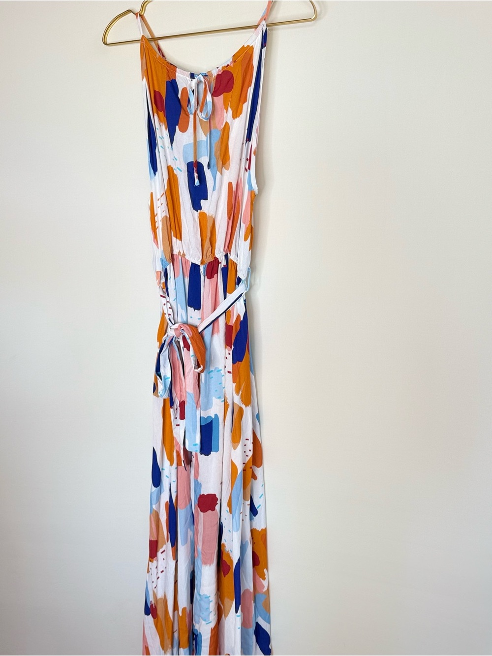 Cupshe Abstract Print Waist Tie Maxi Dress White with Orange & Blue S NWOT - Picture 7 of 8